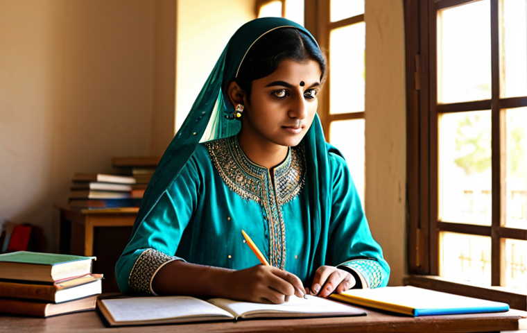 Focused Student**

"A bright and determined student, fully clothed in a modest salwar kameez, studying diligently at a wooden desk adorned with books and stationery in a sunlit room, appropriate attire, safe for work, perfect anatomy, natural proportions, family-friendly, high quality."

**
