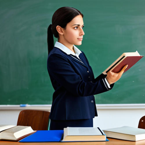 Home 17 **
"A professional high school teacher, fully clothed in modest attire, standing in a classroom setting. She is teaching a lesson with books and study materials visible. Safe for work, appropriate content, professional, perfect anatomy, correct proportions, natural pose, well-formed hands, proper finger count, natural body proportions, high quality."
**