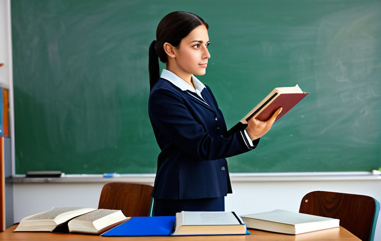 **

"A professional high school teacher, fully clothed in modest attire, standing in a classroom setting.  She is teaching a lesson with books and study materials visible.  Safe for work, appropriate content, professional, perfect anatomy, correct proportions, natural pose, well-formed hands, proper finger count, natural body proportions, high quality."

**
