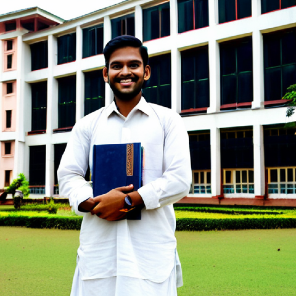고등학교 대학별 수시 반영 비율 - **A student in traditional Bengali clothing, standing in front of the Dhaka University Arts Faculty ...