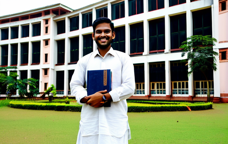 고등학교 대학별 수시 반영 비율 - **A student in traditional Bengali clothing, standing in front of the Dhaka University Arts Faculty ...