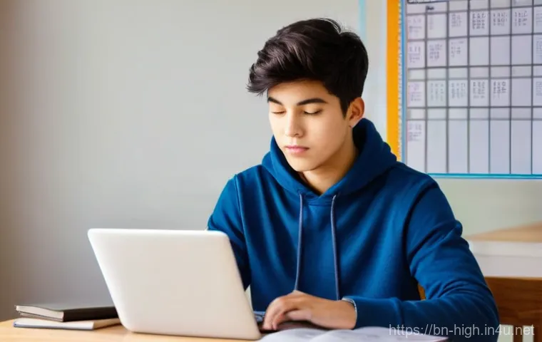 고등학교 학습 도구 추천 - **Prompt 1: Focused High School Student with Integrated Study Tools**
A bright, well-lit indoor ...