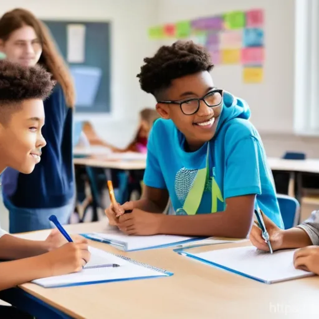 고등학교 수행평가 사례 - **Prompt: Engaging High School Group Project in a Modern Classroom**
    "A bright, spacious high sc...