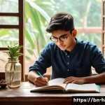고등학교 방학 공부 계획 - A serene study environment in a cozy Bengali home during daytime, featuring a young Bengali student ...