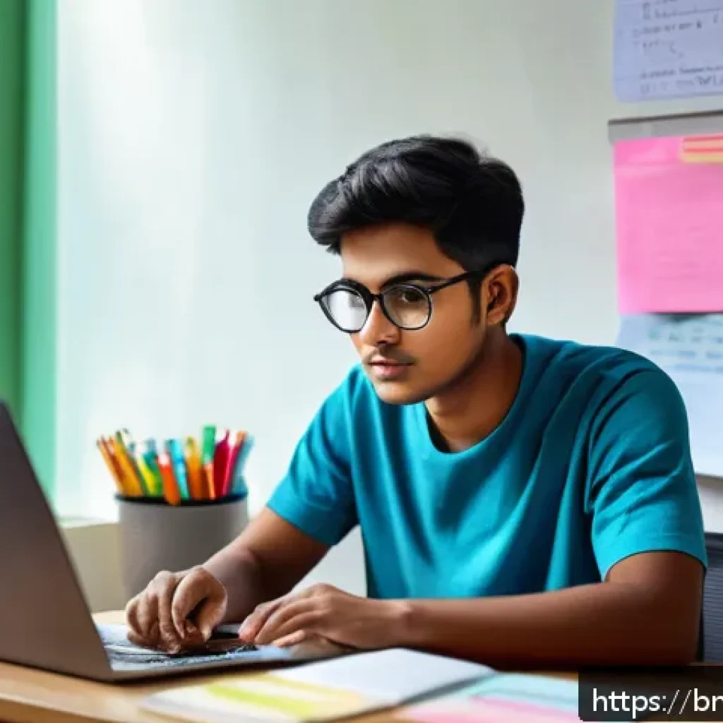 학생부종합전형 준비법 - A focused Bengali student sitting at a tidy study desk in a cozy room, wearing comfortable casual cl...