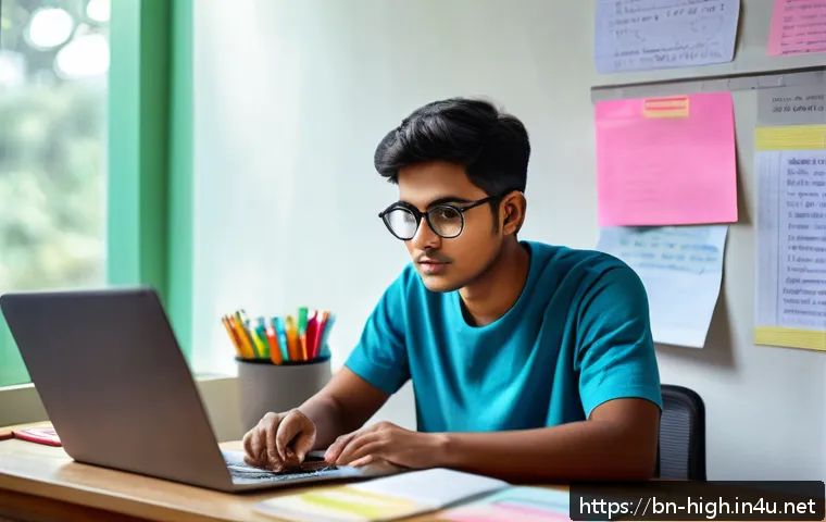 학생부종합전형 준비법 - A focused Bengali student sitting at a tidy study desk in a cozy room, wearing comfortable casual cl...