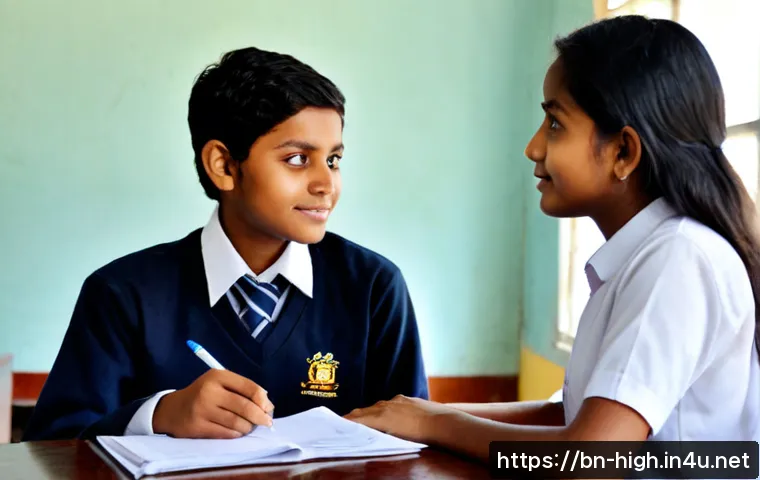 고등학교 면접 질문 예시 - Photorealistic high school admissions interview in Bangladesh, a neatly dressed teenage student wear...